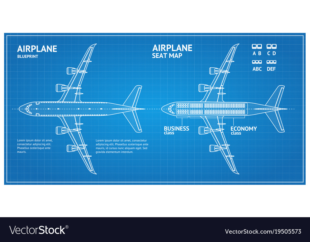 Airplane blueprint plan top view Royalty Free Vector Image