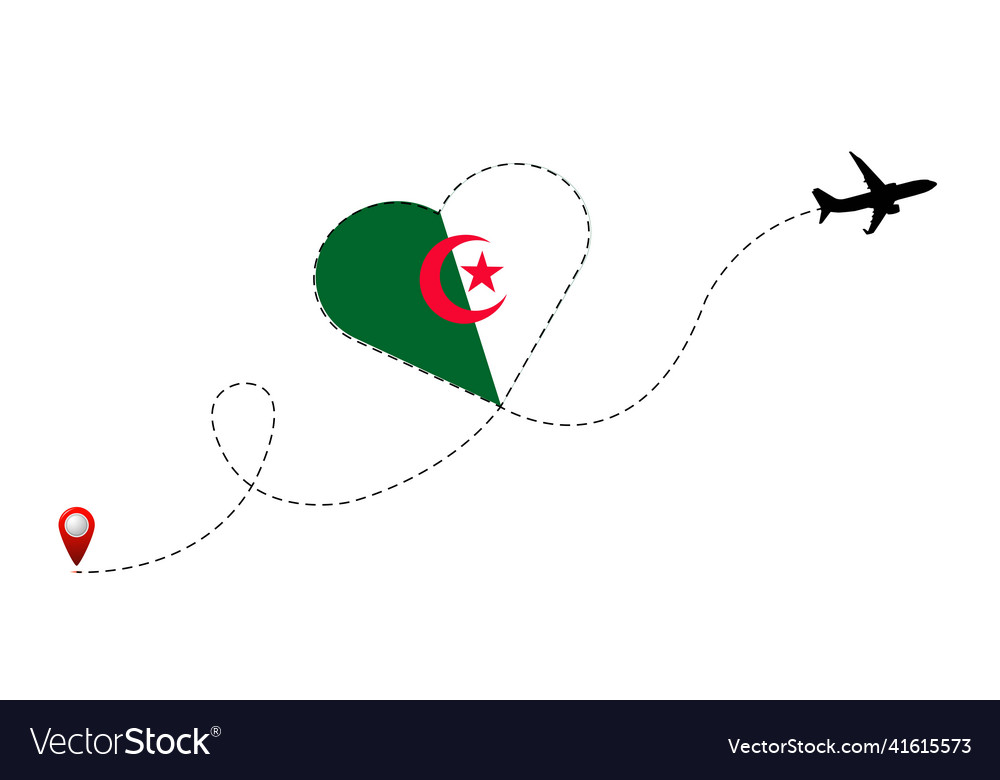 Airplane flight route with algiers flag inside