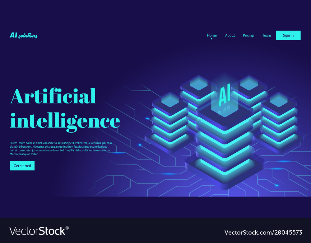 Artificial intelligence landing page header vector image Artificial intelligence landing page header