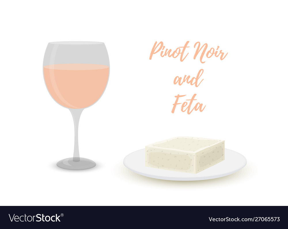 Cartoon pinot noir pink wine with feta