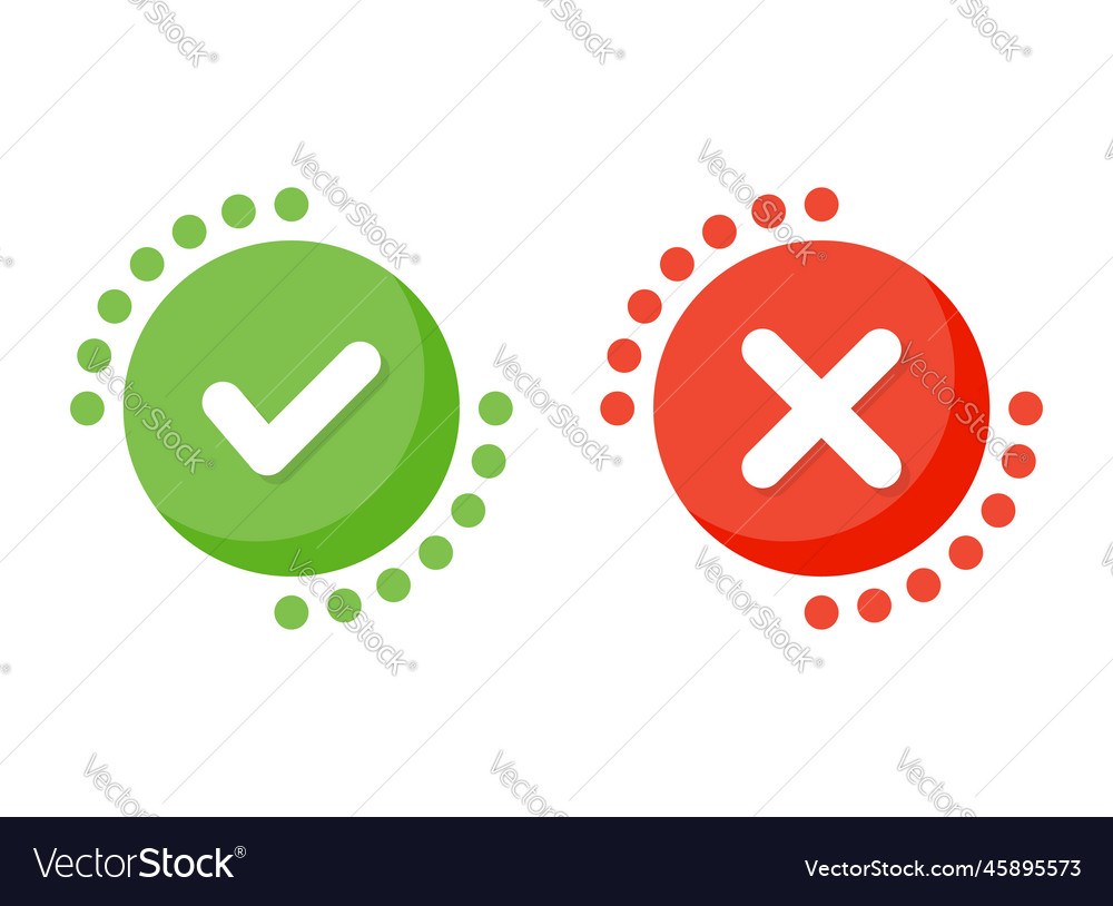 Cross and check mark icon in flat style checkmark vector image Cross and check mark icon in flat style checkmark