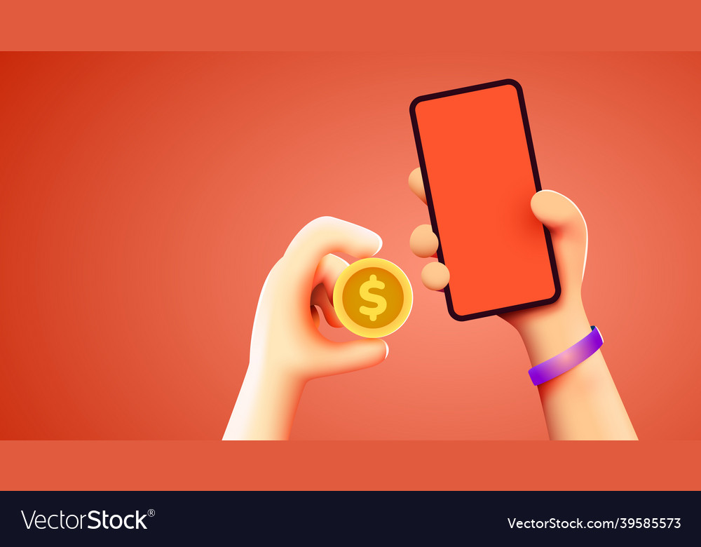 Easy online payments concept with cartoon 3d hand