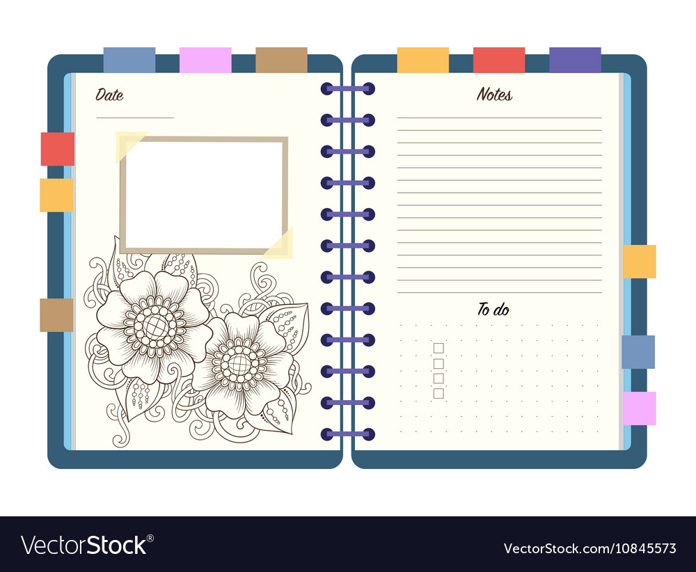Flat design opened notepad sketchbook diary