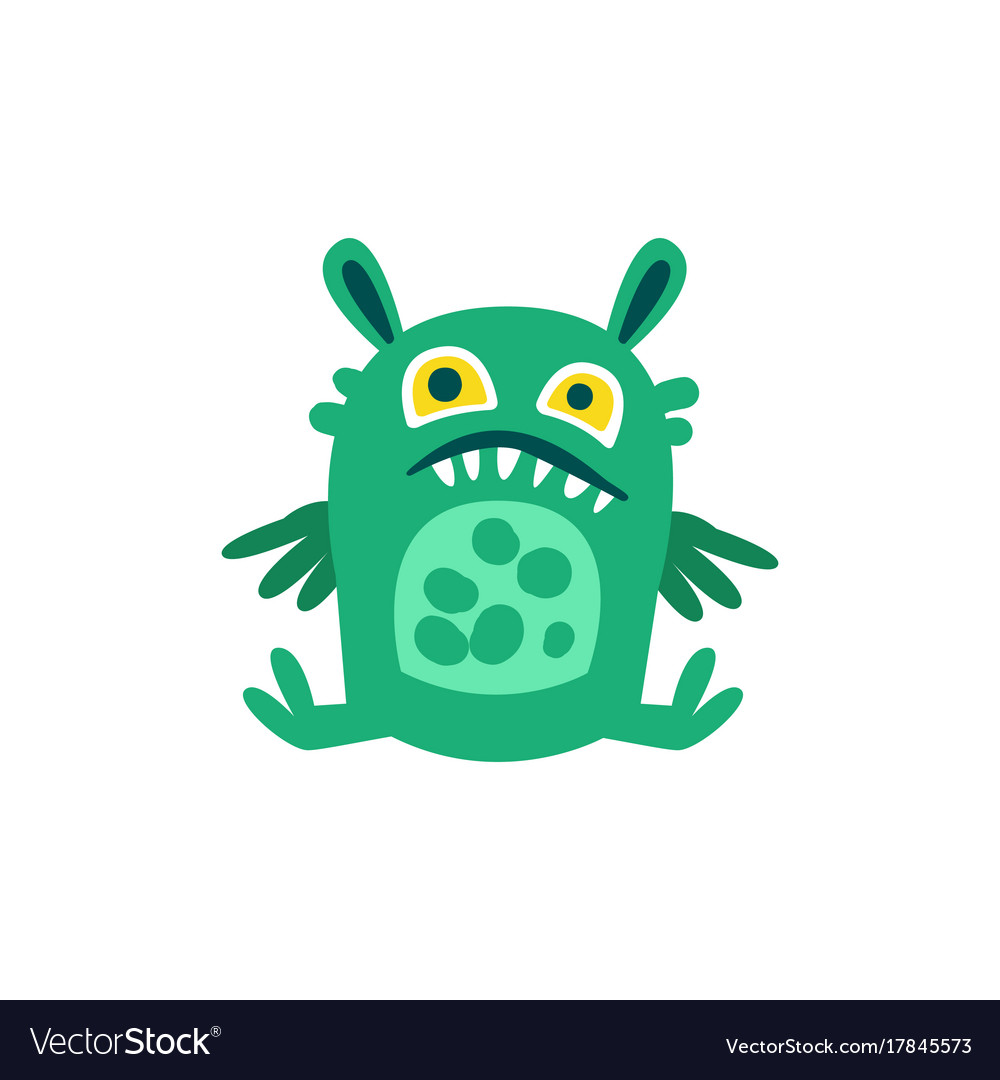 Funny green cartoon monster sitting on the floor Vector Image