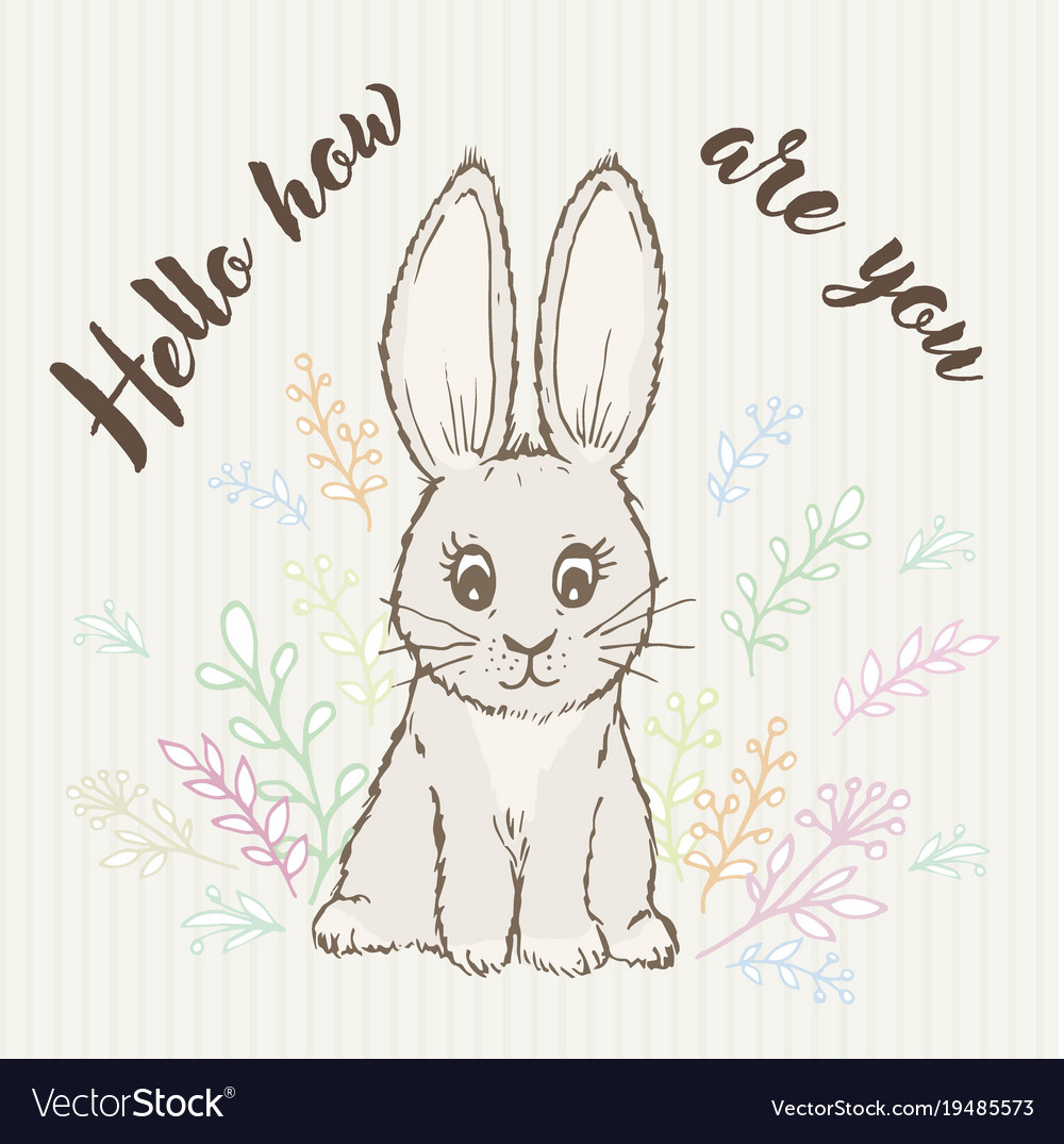 Inscription hello like you and doodle rabbit