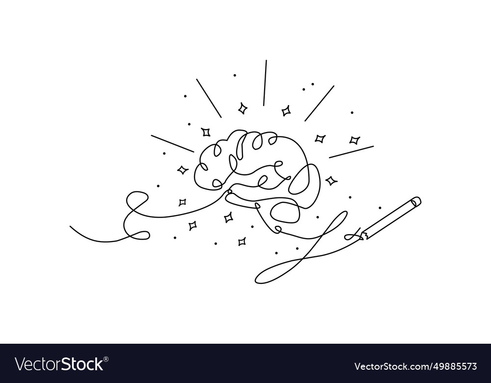 One continuous line of brain drawing pen creating vector image One continuous line of brain drawing pen creating