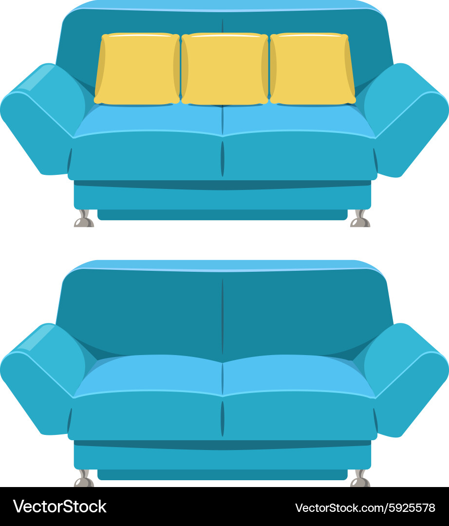 Blue Sofa Couch Design Front View Royalty Free Vector Image