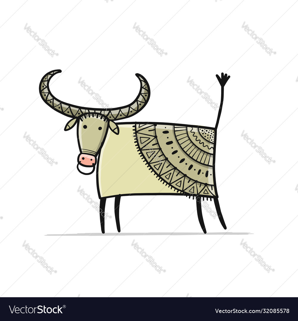 Funny sketch bull lunar horoscope sign happy new vector image Funny sketch bull lunar horoscope sign happy new