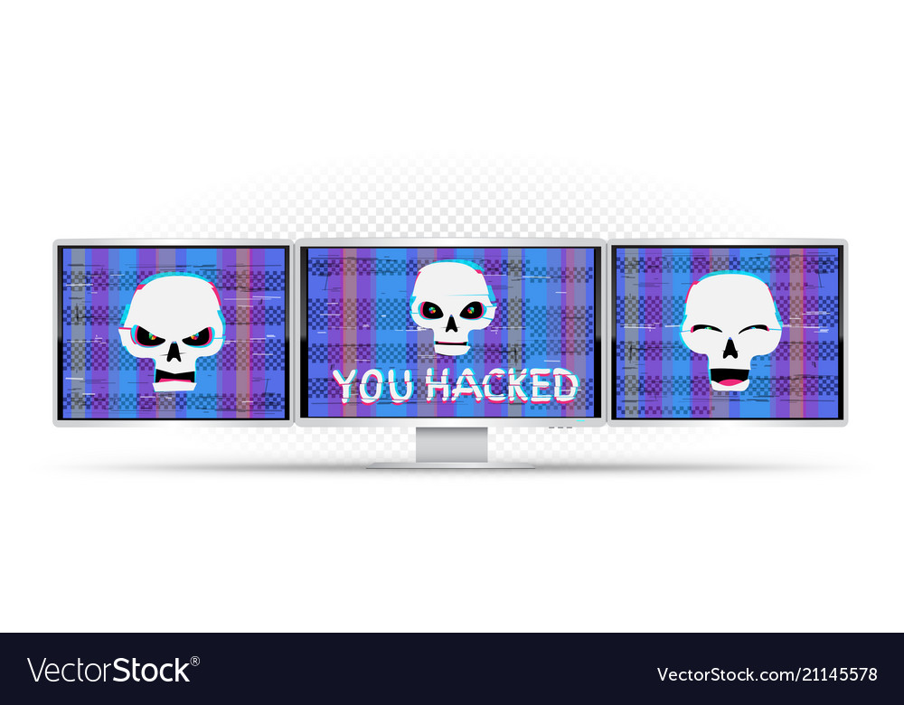 Hacker Skull with Glitched Monitors