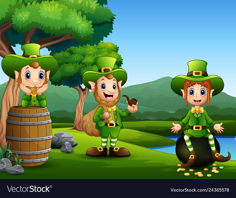 Laprechaun girl and boy with a pot gold Royalty Free Vector