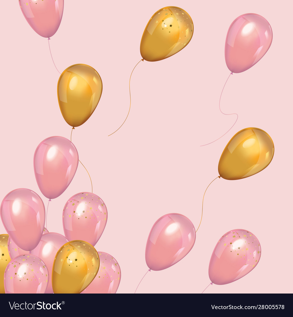 Luxury gold and pink balloons with confetti Vector Image