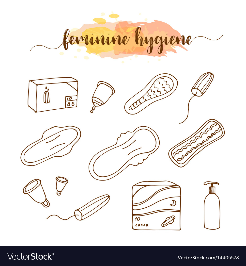 Menstruation Feminine Hygiene Hand Drawn Set Vector Image 3976