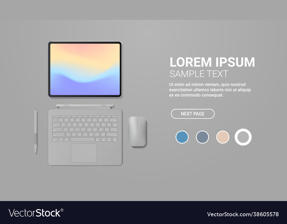 Modern tablet computer with keyboard mouse pen