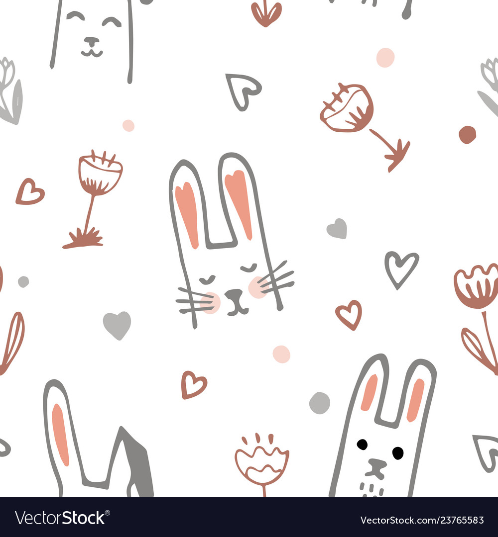 Cute cartoon barabbit or bunny and flowers Vector Image