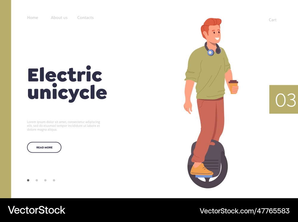 Electric unicycle landing page design template Vector Image