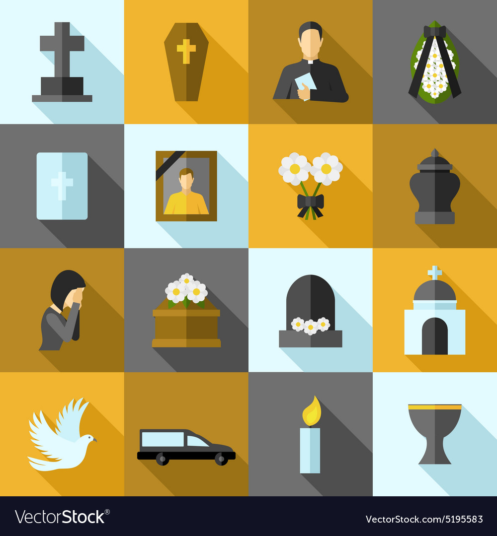 Funeral Icons Flat Set Royalty Free Vector Image