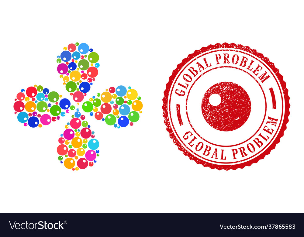 Global problem scratched seal and sphere colorful vector image Global problem scratched seal and sphere colorful