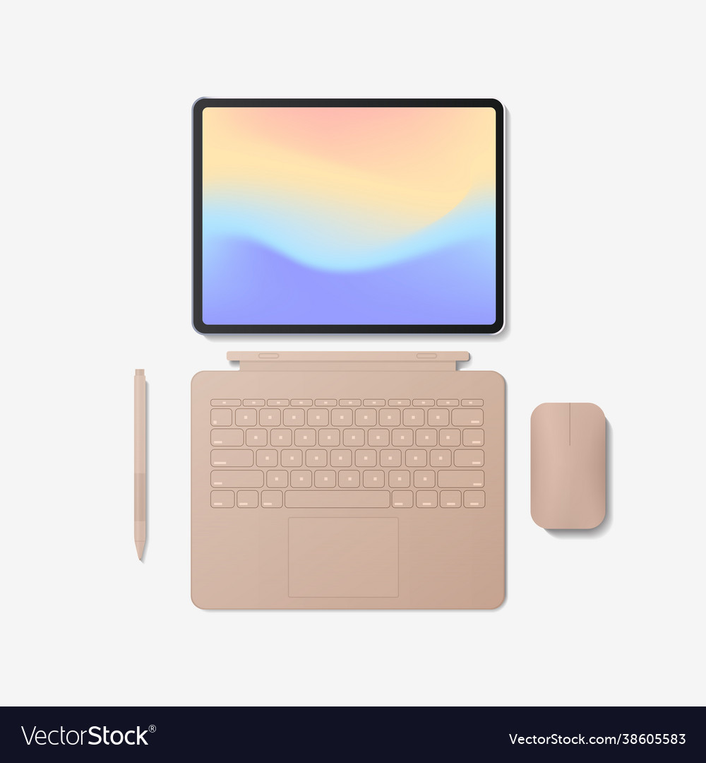 Modern tablet computer with keyboard mouse pen vector image Modern tablet computer with keyboard mouse pen