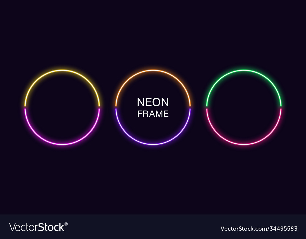 Neon circle frame set round border in 2 vector image Neon circle frame set round border in 2