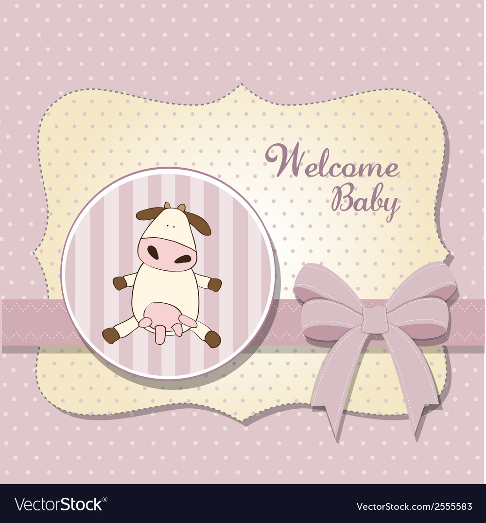 new baby girl announcement card with cow vector image announcement of new baby girl