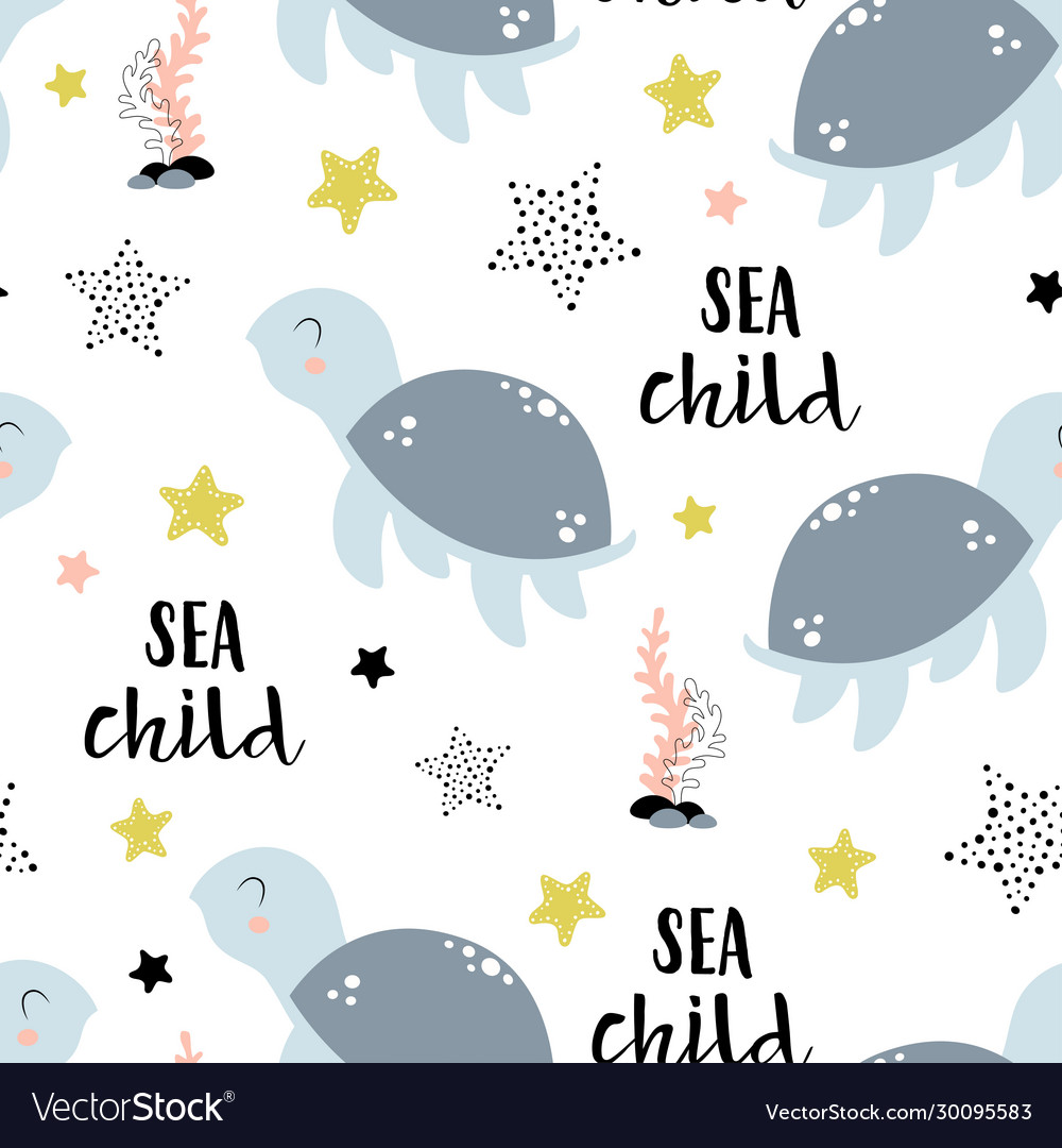 Seamless pattern with cute turtle isolated