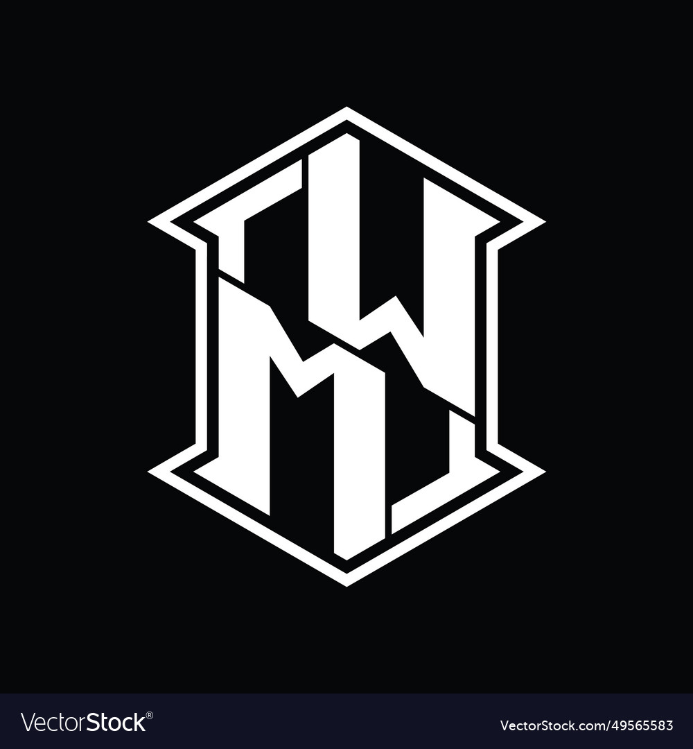 Wm logo monogram hexagon shield shape up and down