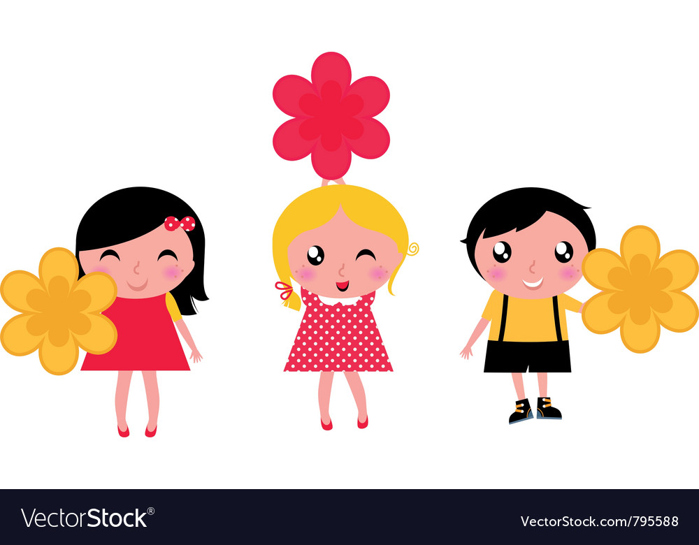 Cute kids with flowers Royalty Free Vector Image