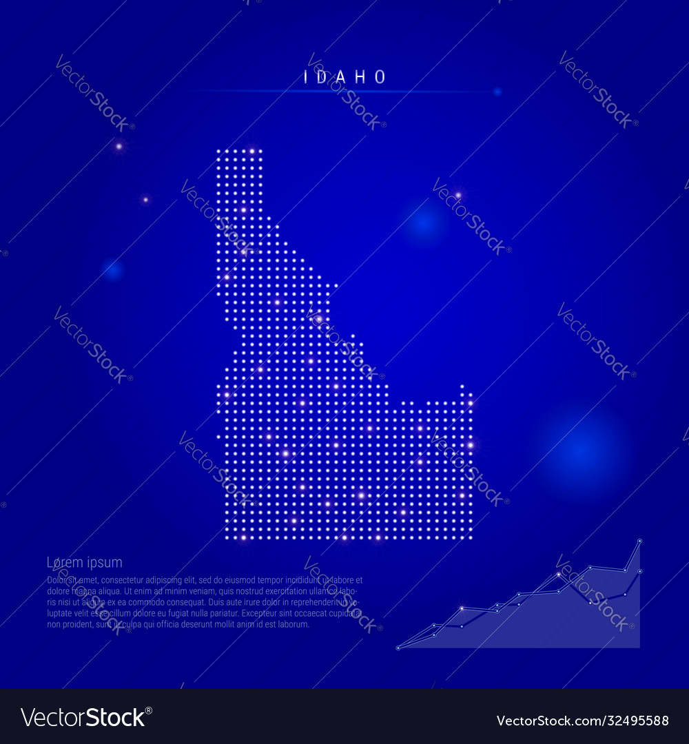 Idaho us state illuminated map with glowing dots vector image Idaho us state illuminated map with glowing dots