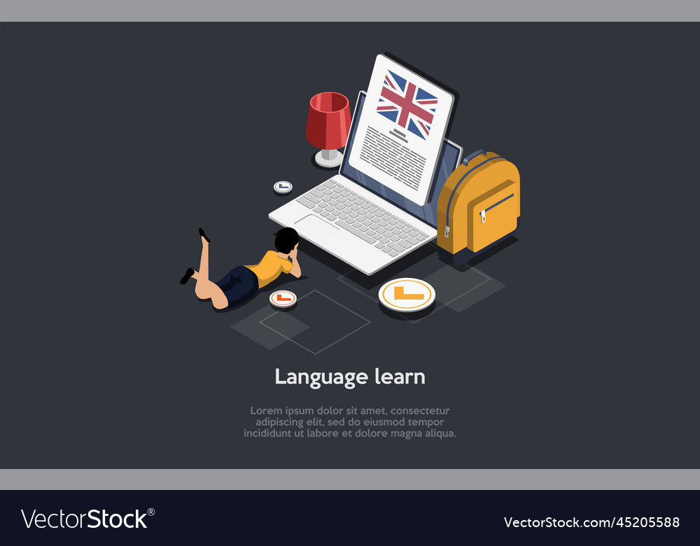 Language learn app student foreign vector image Language learn app student foreign