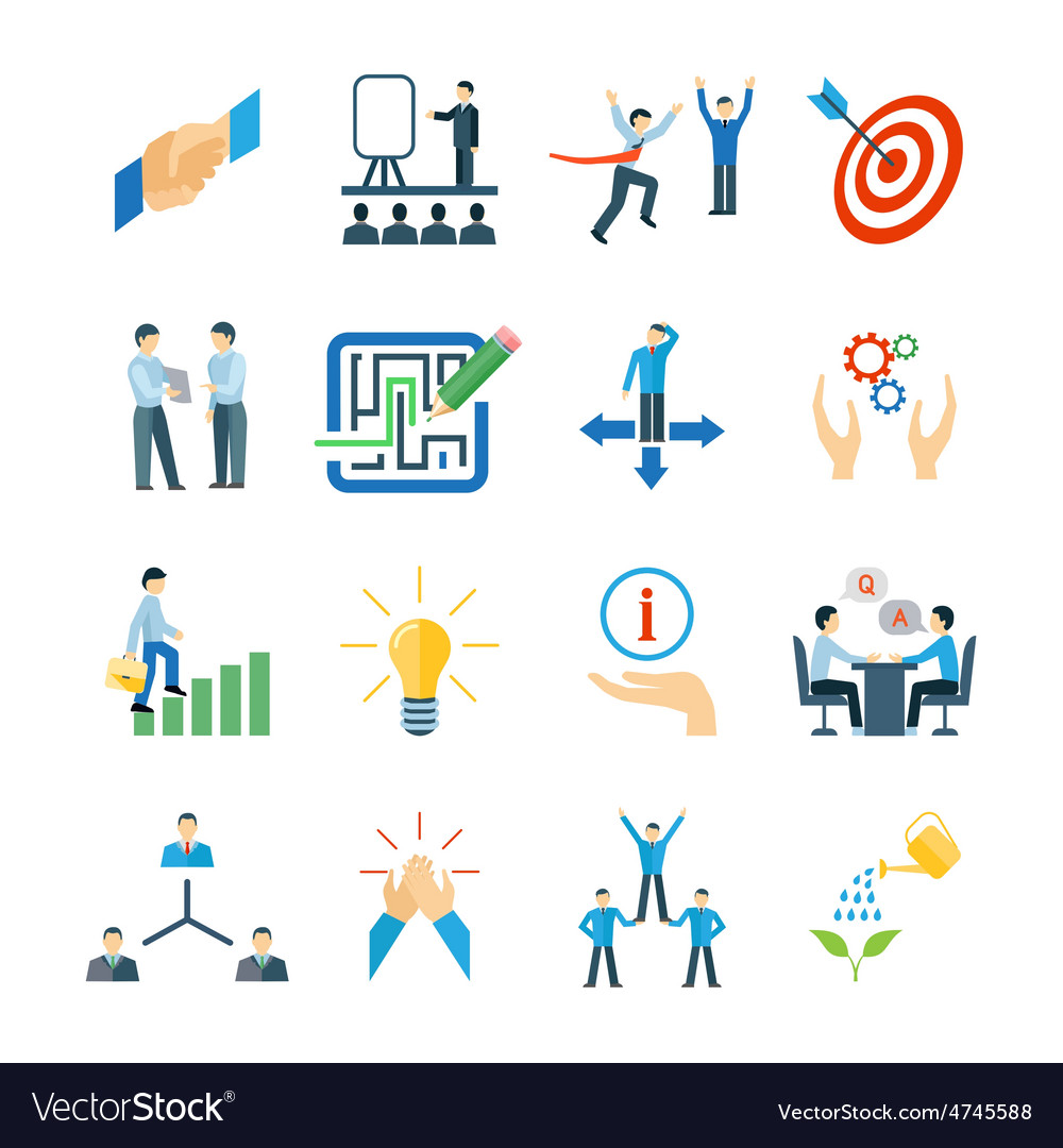 Mentoring icons flat set Royalty Free Vector Image