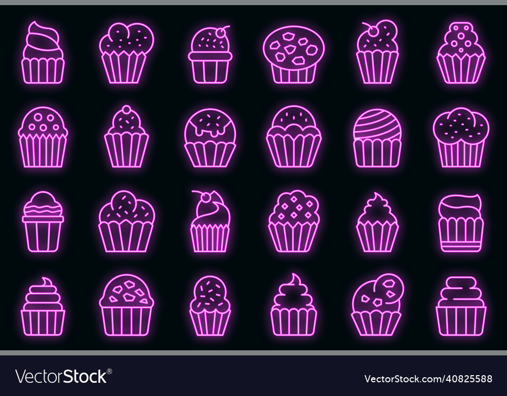 Muffin icons set neon