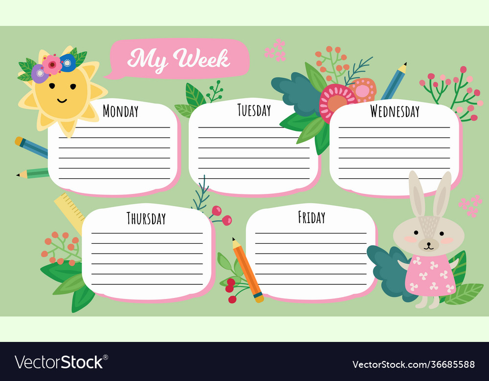 My week schedule lessons Royalty Free Vector Image