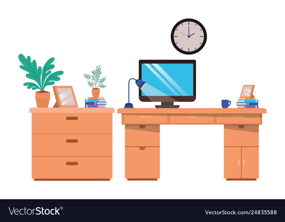 Office desk with computer isolated icon