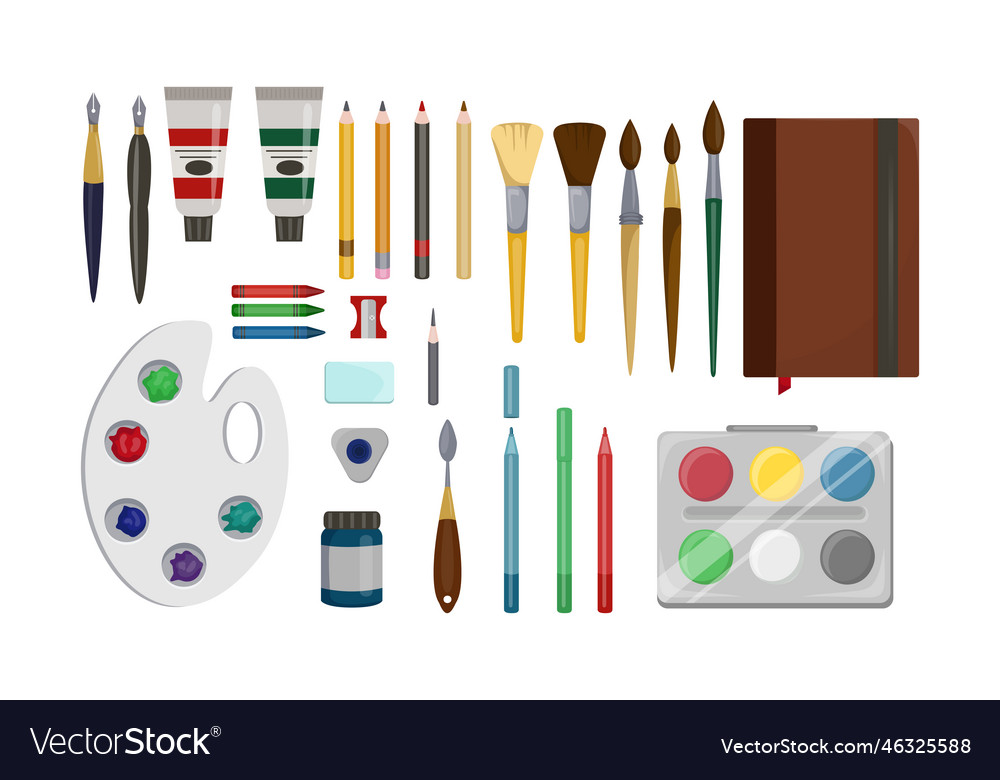 Palette paintbrushes painting tools cartoon Vector Image