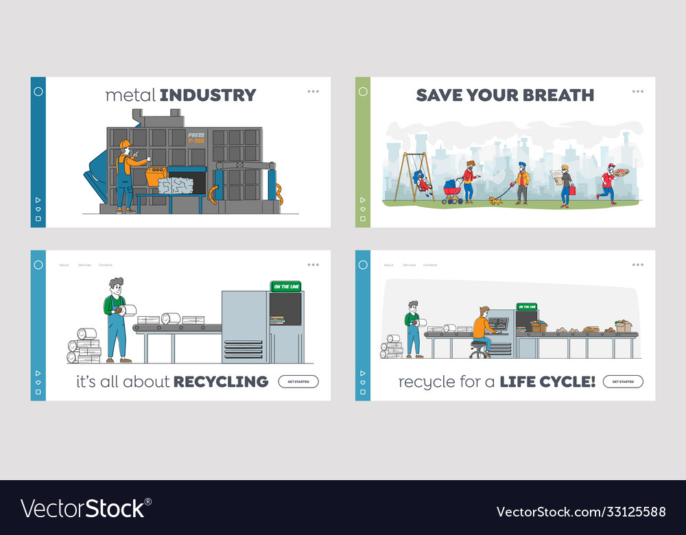 Recycling iron rubbish landing page template set