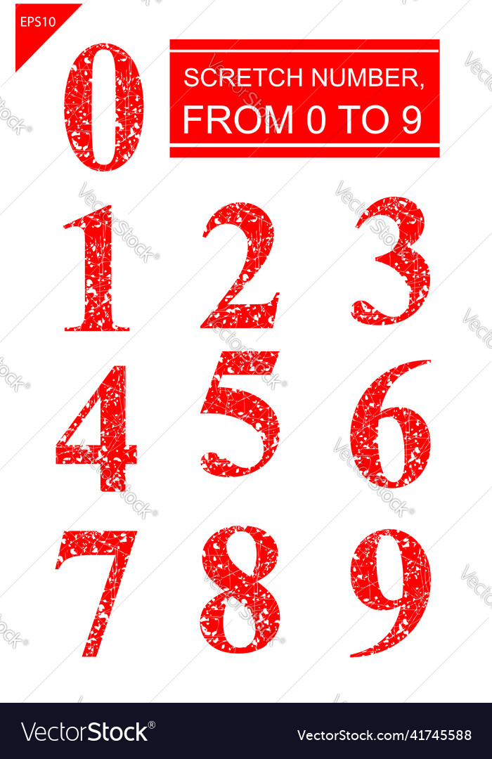 Simple grunge scratch number from 0 to 9 isolated