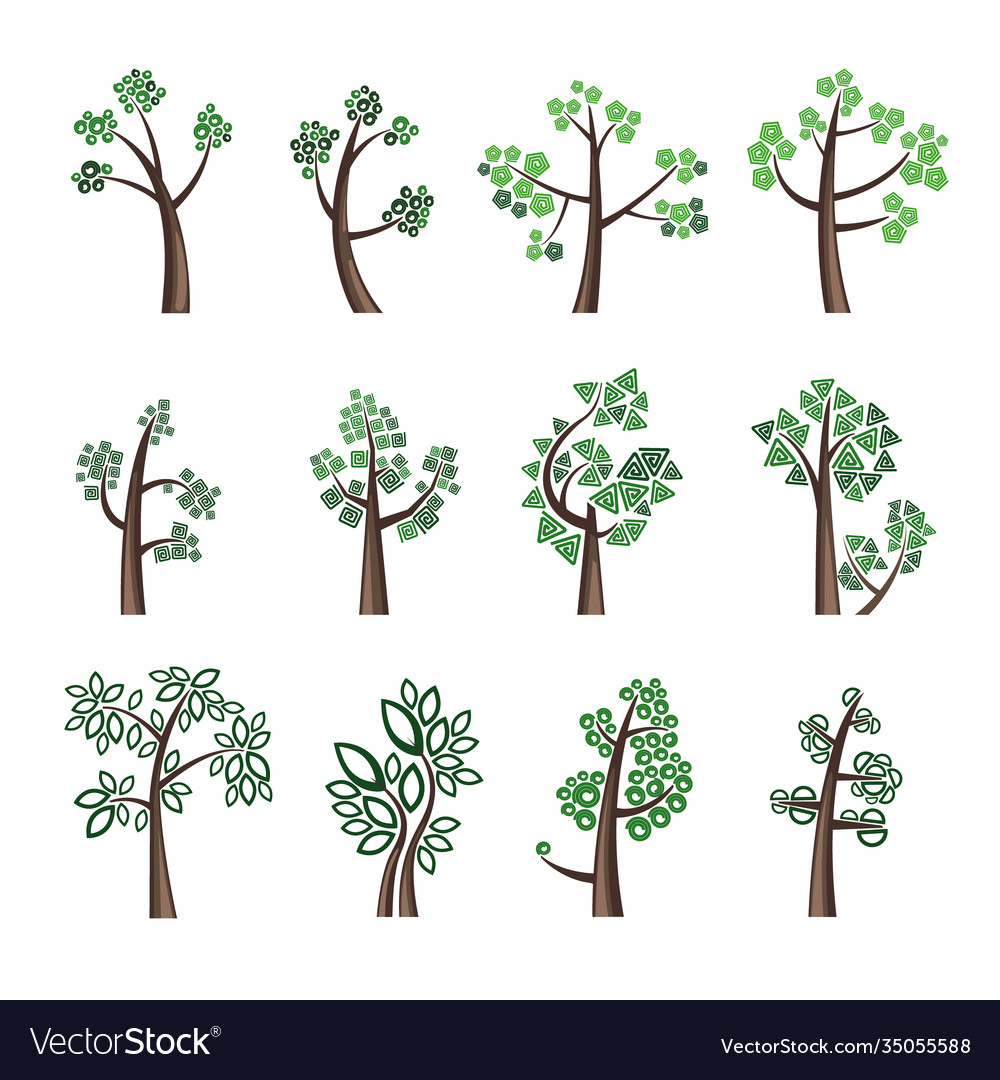 Trees collection design elements icons set vector image Trees collection design elements icons set