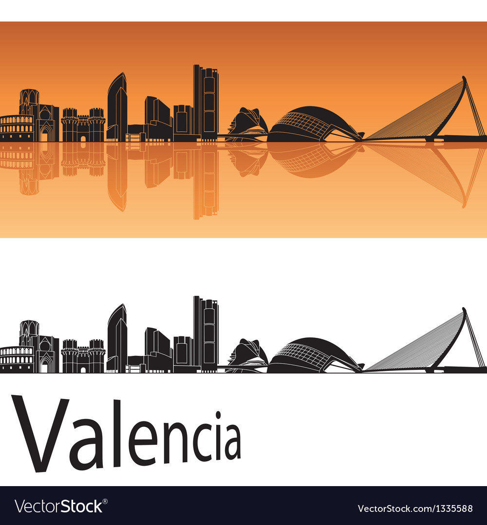 Valencia skyline in orange background Royalty Free Vector