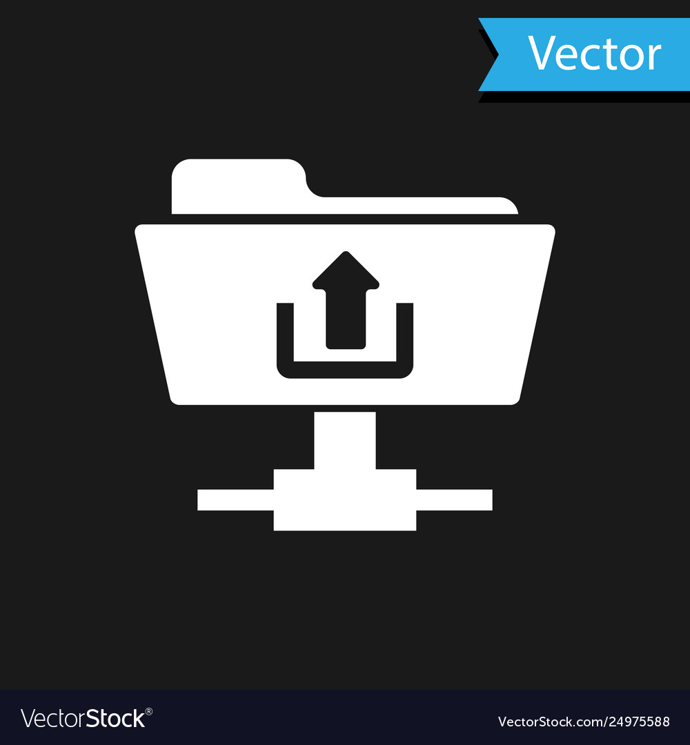 White ftp folder upload icon on black background vector image White ftp folder upload icon on black background