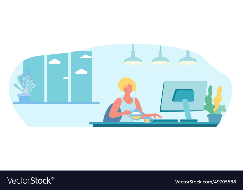 Woman at computer remote work concept freelancing
