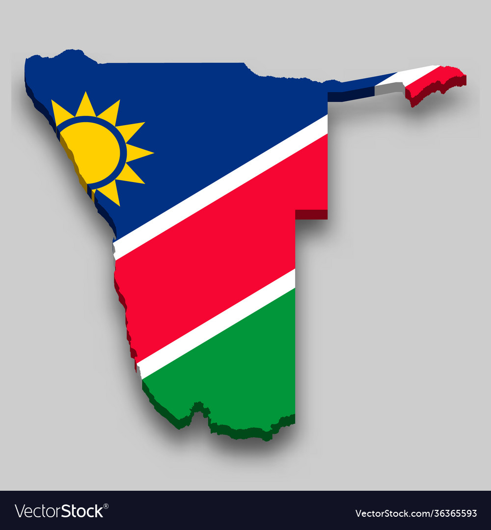 3D Isometric Namibia Map with Flag