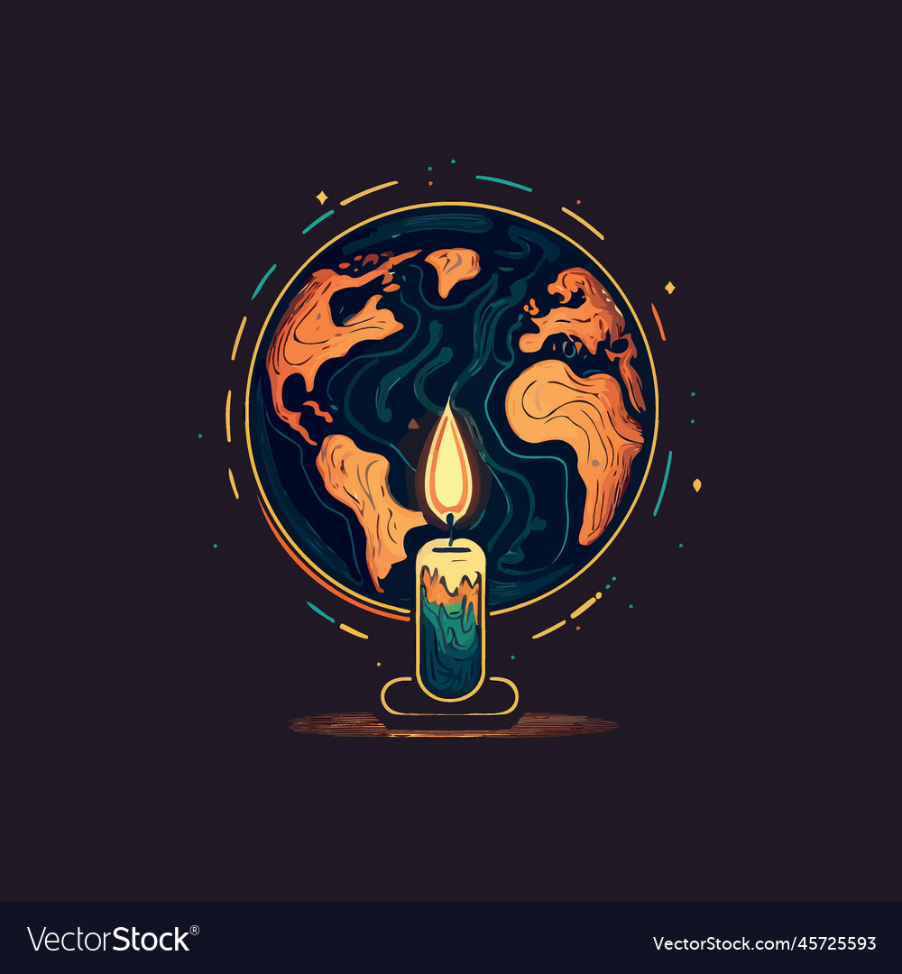 A globe and lit candle to represent