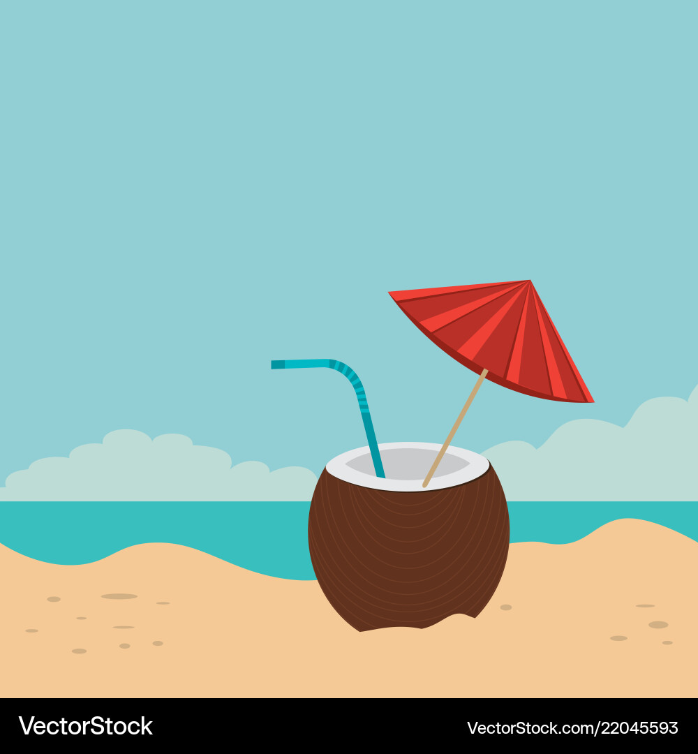 Beach landscape with coconut cocktail scene Vector Image