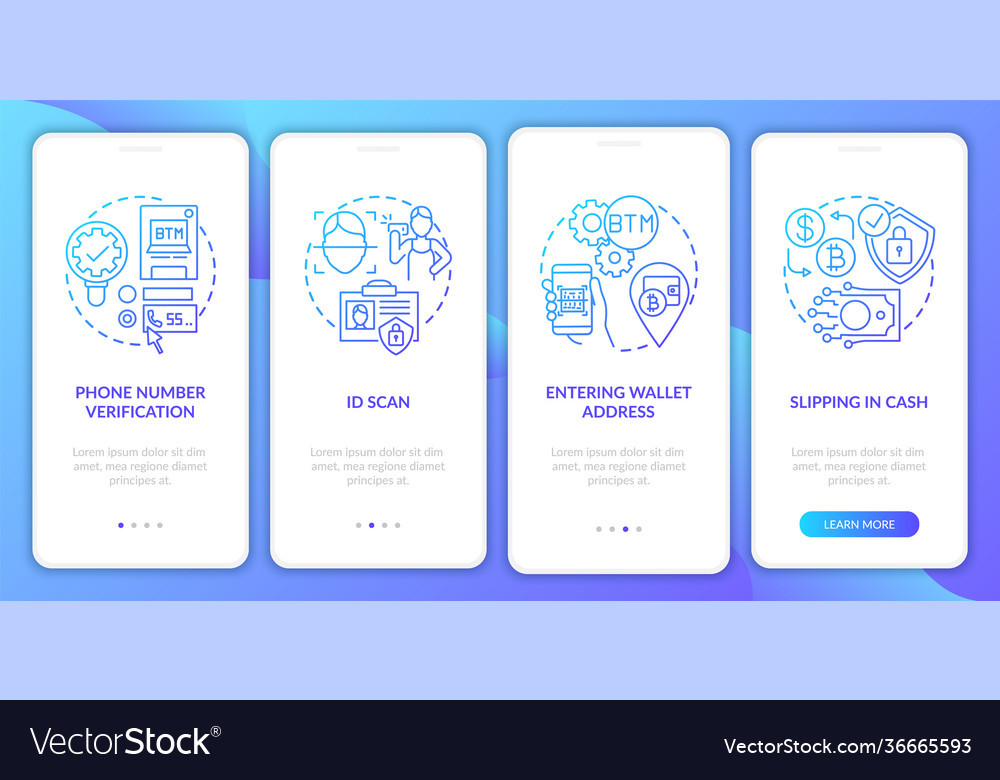 Bitcoin atm verification steps onboarding mobile vector image Bitcoin atm verification steps onboarding mobile