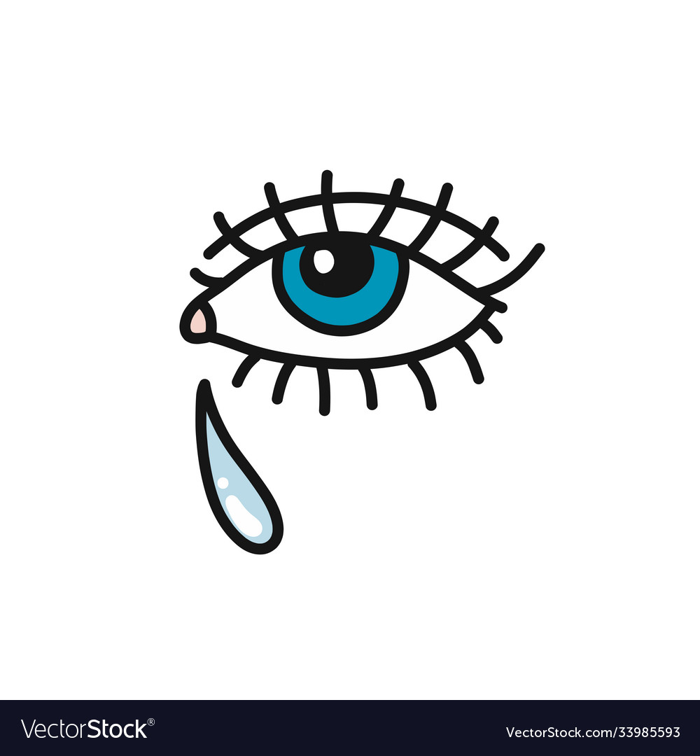 Crying eye doodle icon color Royalty Free Vector Image