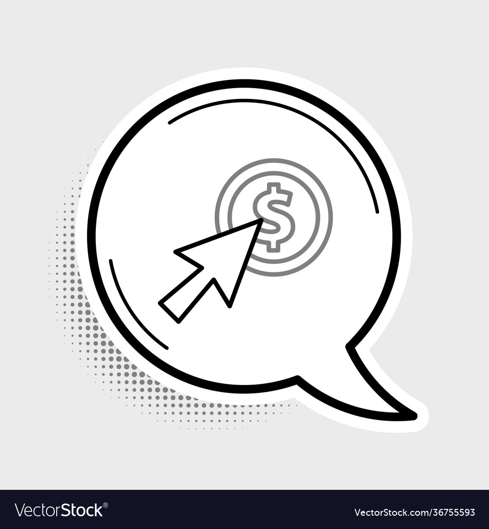 Line cursor and coin icon isolated on grey vector image Line cursor and coin icon isolated on grey