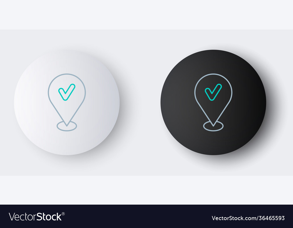 Line map pin with check mark icon isolated on grey vector image Line map pin with check mark icon isolated on grey