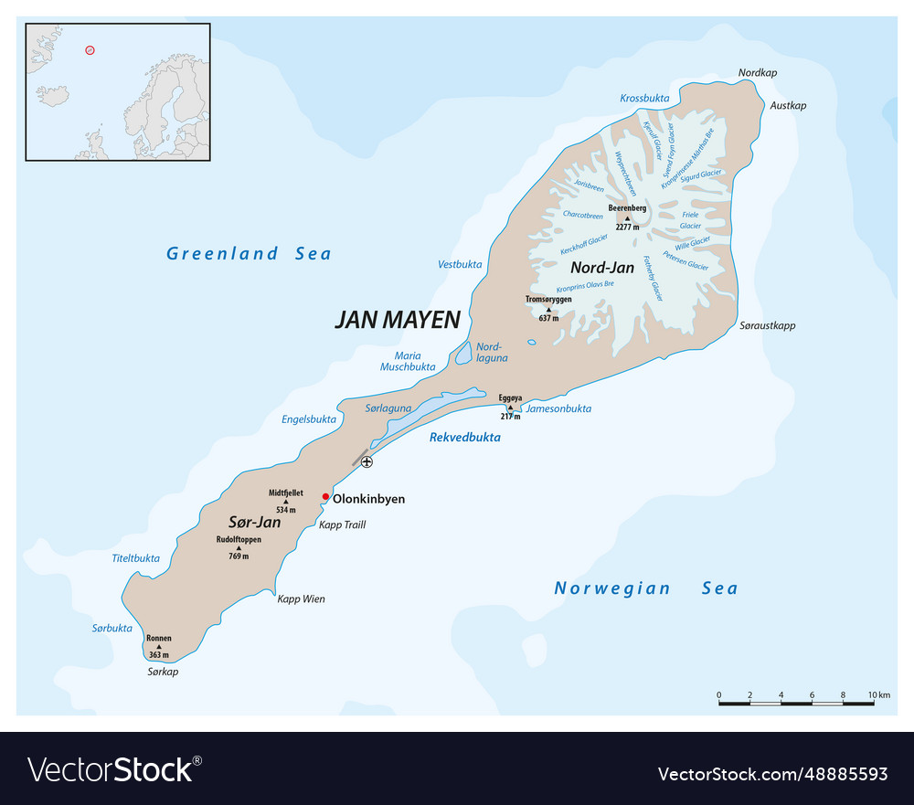 Map of the norwegian island jan mayen Royalty Free Vector