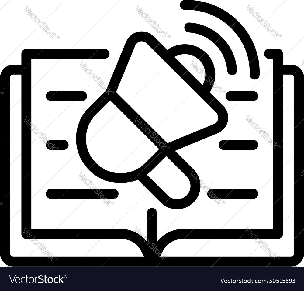 Megaphone and open book icon outline style Vector Image