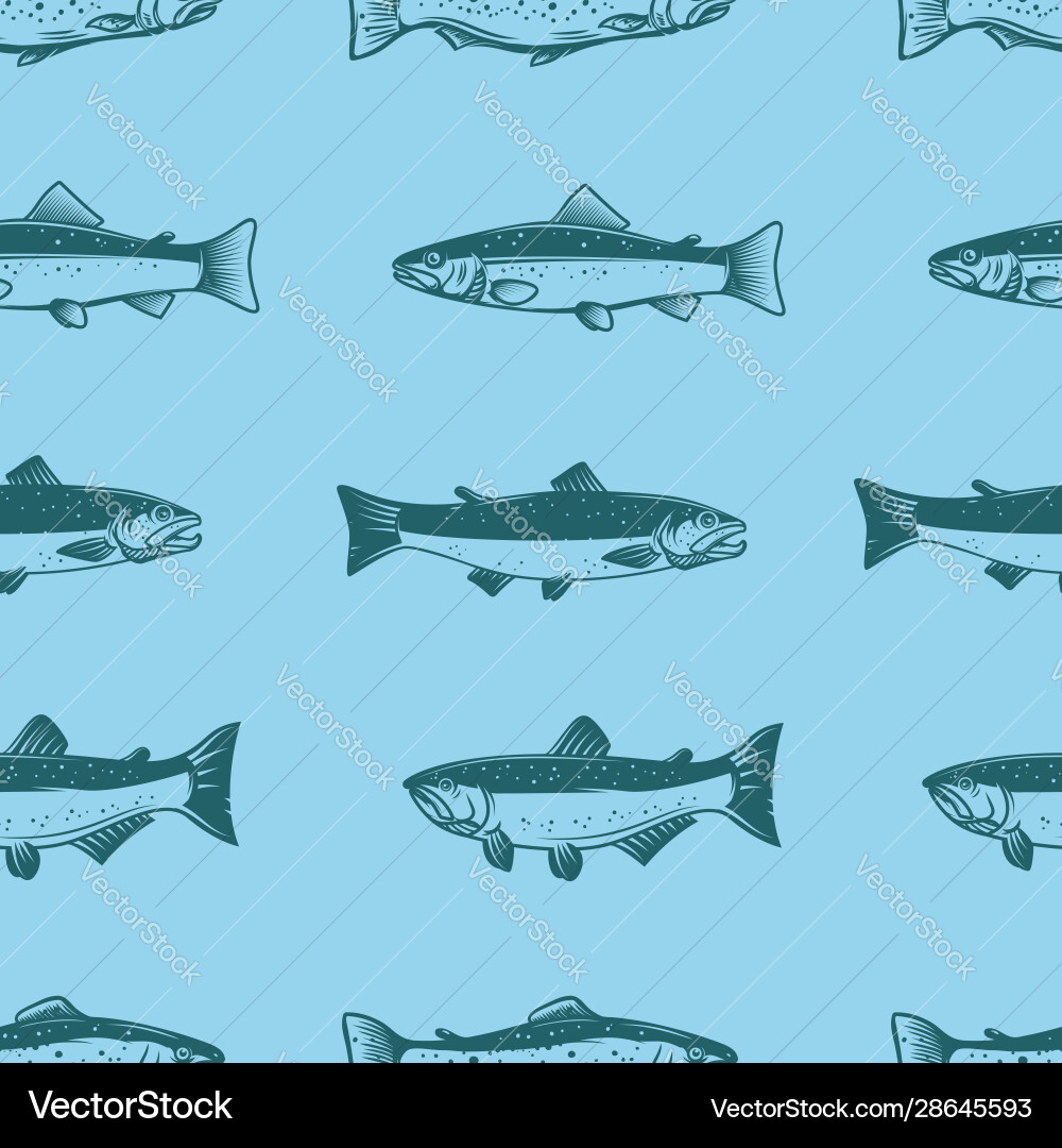 Seamless pattern with salmons seafood Royalty Free Vector